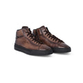 Sneakers - Patinated Leather & Rubber Soles Lace-Ups + Zipper