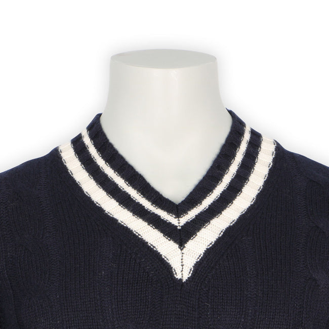 Cable Knit Sweater - Tennis Model Cashmere V-Neck 