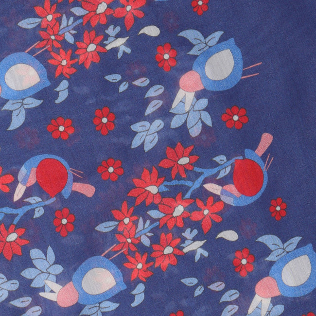 Scarf - Bird, Flowers Printed Cotton & Silk 
