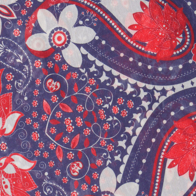 Scarf - Paisley Patterns & Flowers Printed Cotton & Silk 