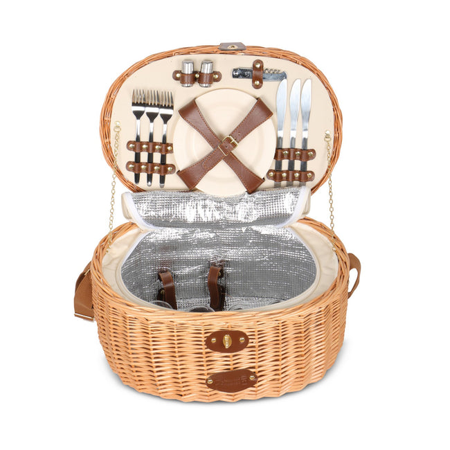 Picnic Basket - VENDÔME Plain Fabric & Wicker For 4 Persons