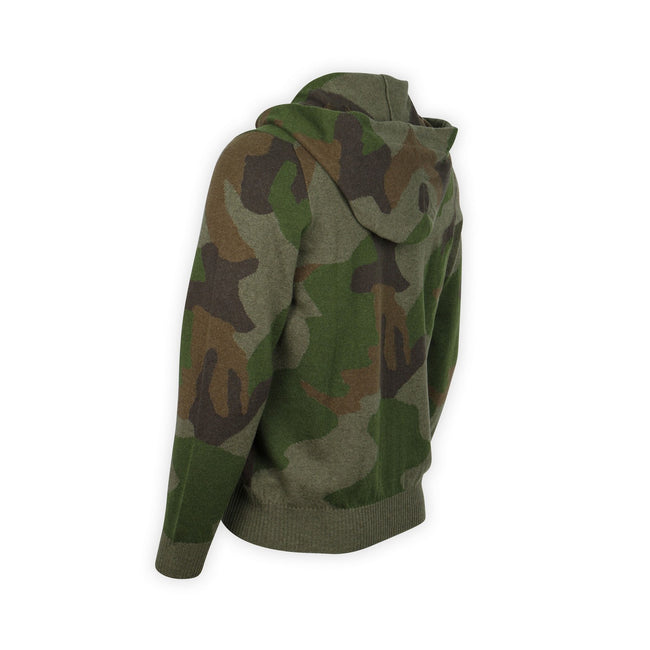 Zip-Up Sweater - Camouflage Print Cashmere Hooded 