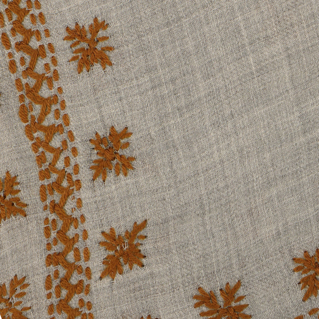 Scarf - Embroidered Snowflakes & Edge Fringes Wool