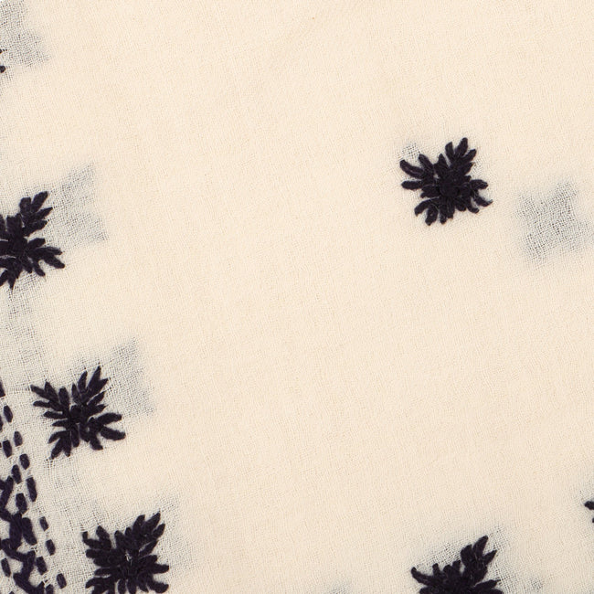 Scarf - Embroidered Snowflakes & Edge Fringes Wool