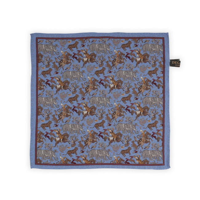Pocket Square - Double Face Hunting Africa & Circles Silk 