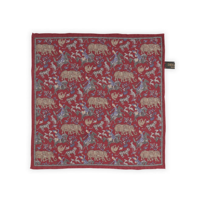 Pocket Square - Double Face Hunting Africa & Circles Silk 