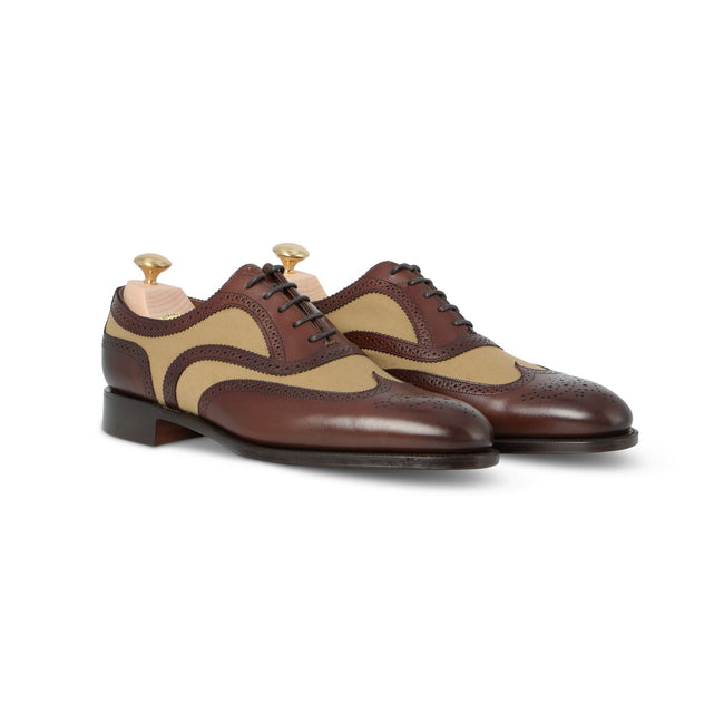 Wingtip Medallion Oxfords - MALVERN III Leather, Twill & Leather Soles Lace-Ups