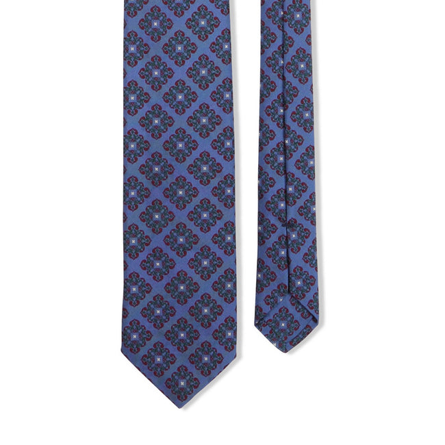 Threefold Fantasy Pattern Blue Silk Tie - 8,5cm width