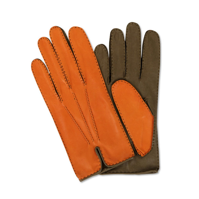 Lamb Leather bi-colour orange grass green Gloves