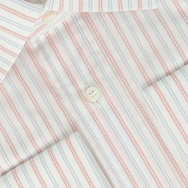 White Sky Blue And Red Striped Patterns Cotton Single Cuff Long Sleeves Shirt Especially For Degand Brussels