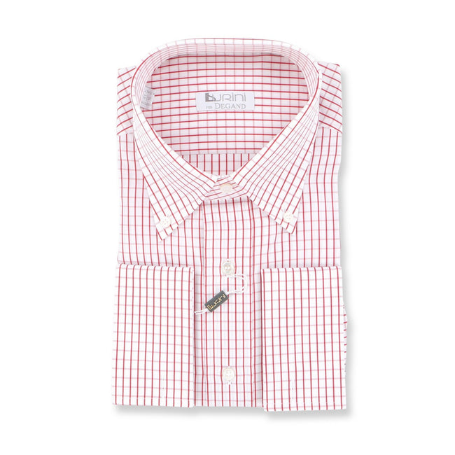 Checked Burgundy Double Cuff Shirt