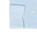 Sky Blue Linen Mao Neck Single Cuff Long Sleeves Shirt 