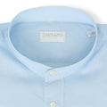 Sky Blue Linen Mao Neck Single Cuff Long Sleeves Shirt 