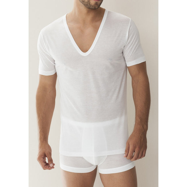 White Cotton Extra V- Neck Short Sleeves T-Shirt