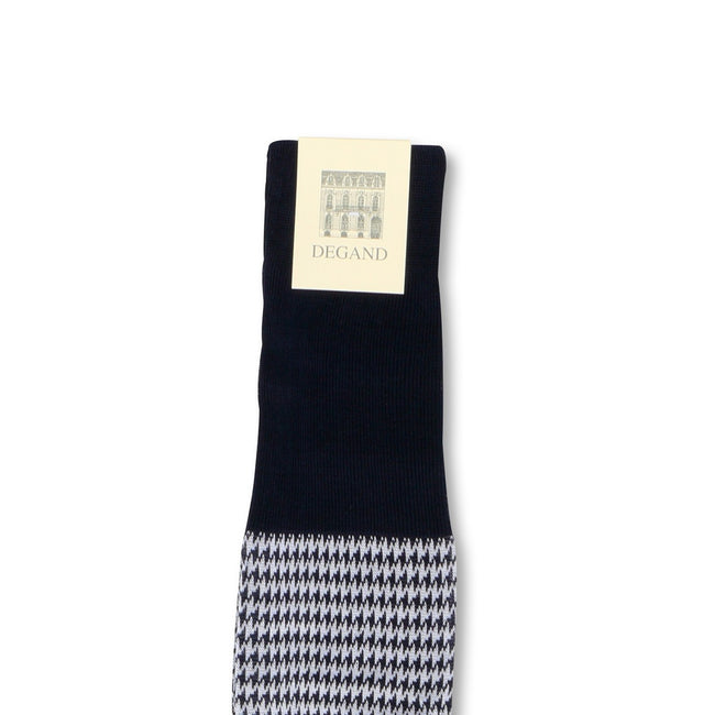 Houndstooth Navy and White Scotland Thread Long Socks