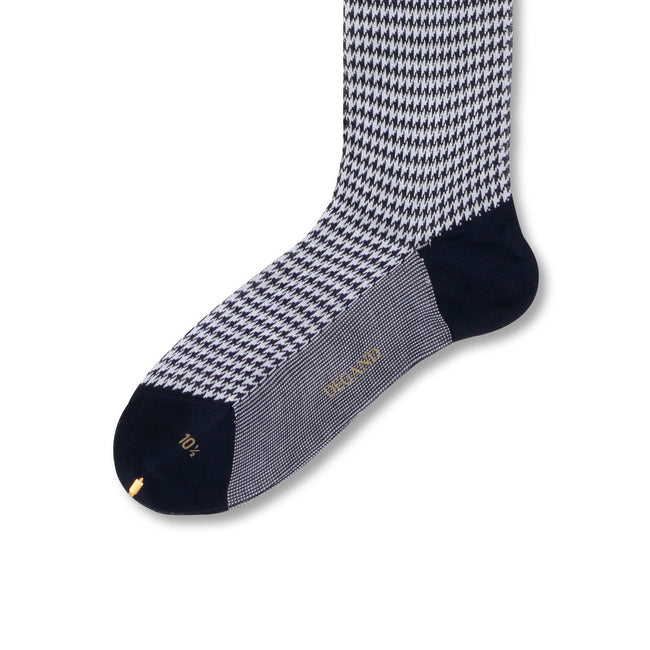 Houndstooth Navy and White Scotland Thread Long Socks