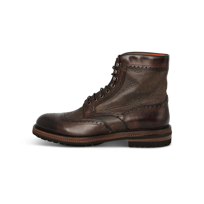 TRICKERS Laced Boots in Brown Leather - Rubber Sole