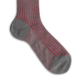Plain Grey and Red Plated Cotton Long Socks