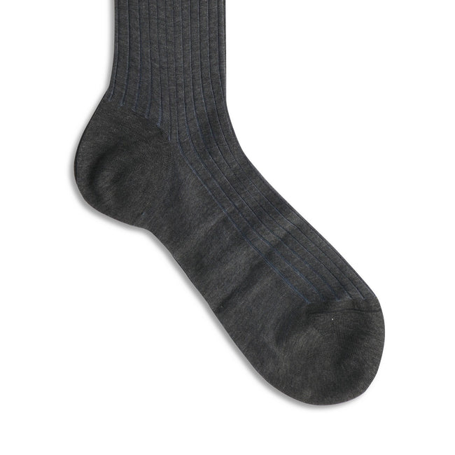 Plain Grey and Light Blue Plated Cotton Long Socks