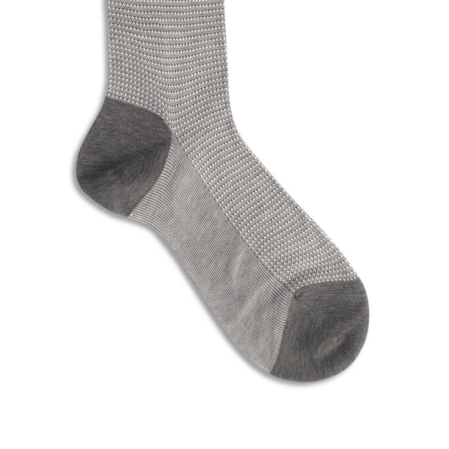 Fleur-de-Lys Grey and White Cotton Long Socks