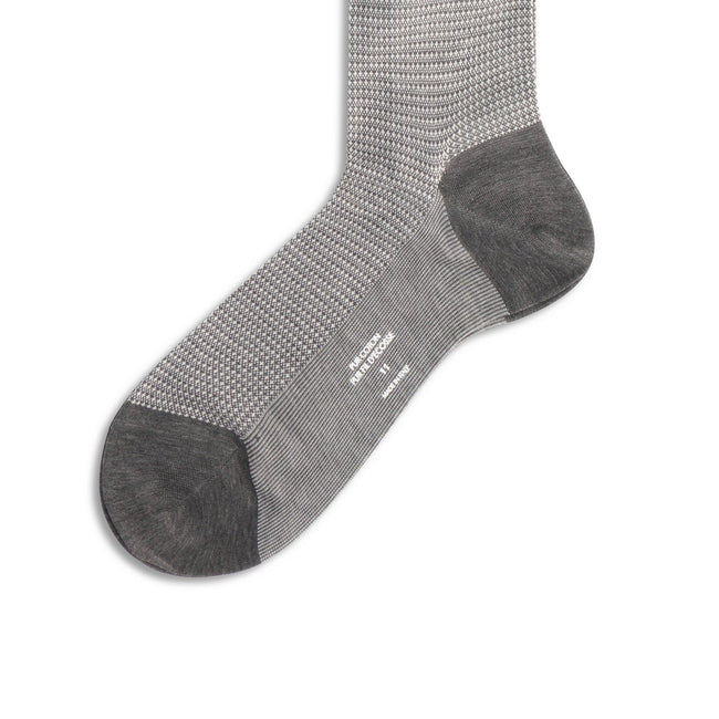 Fleur-de-Lys Grey and White Cotton Long Socks
