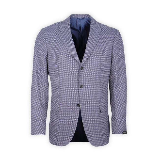 Blazer - Checkered Fleece Wool, Silk & Linen Single Breasted 