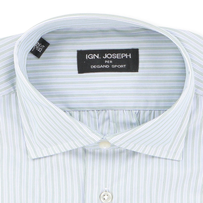 Striped White, Green and Light Blue Double Cuff Shirt