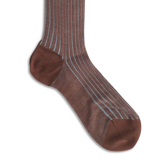 Plain Brown and Light Blue Plated Cotton Long Socks