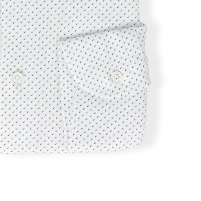 White And Blue Mini Cubes Patterns Jersey Cotton Single Cuff Long Sleeves Polo-Shirt 