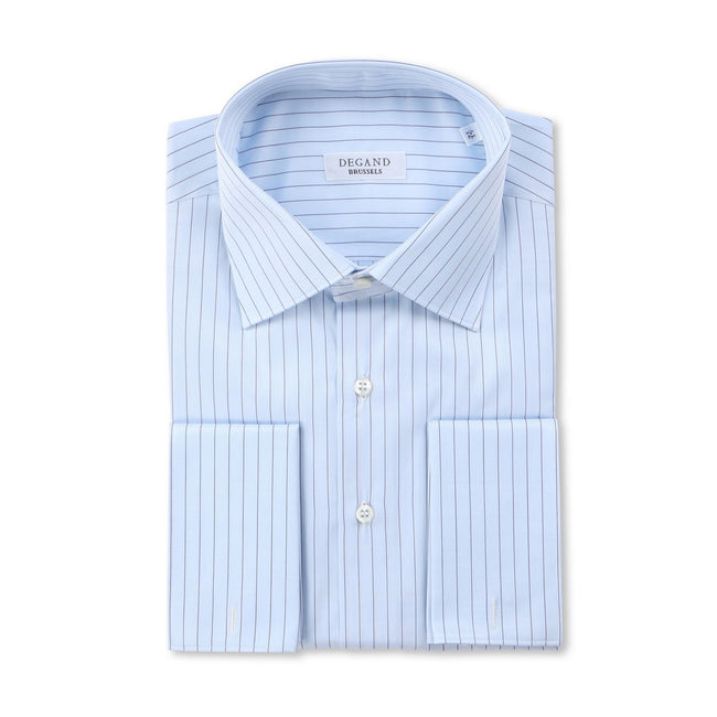 Striped Light Blue and Navy Double Cuff Shirt
