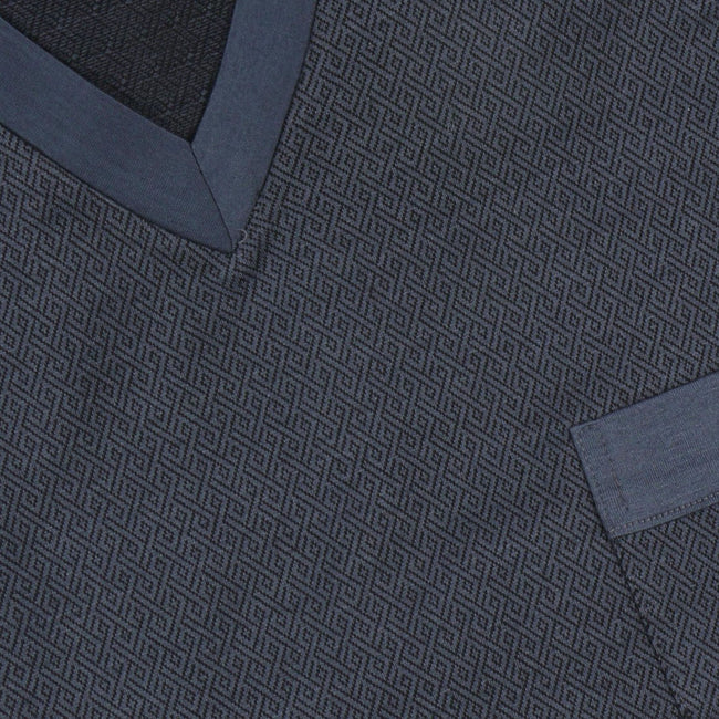 Pajamas - Geometric Pattern Cotton T-Shirt Long Sleeves V-Neck + Pants