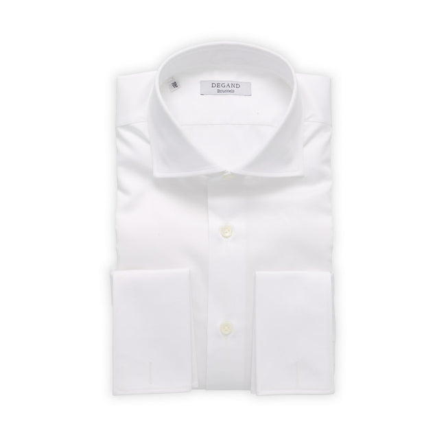 Shirt - Herringbone Cotton Double Cuff Italian Collar Neapolitan Shoulder