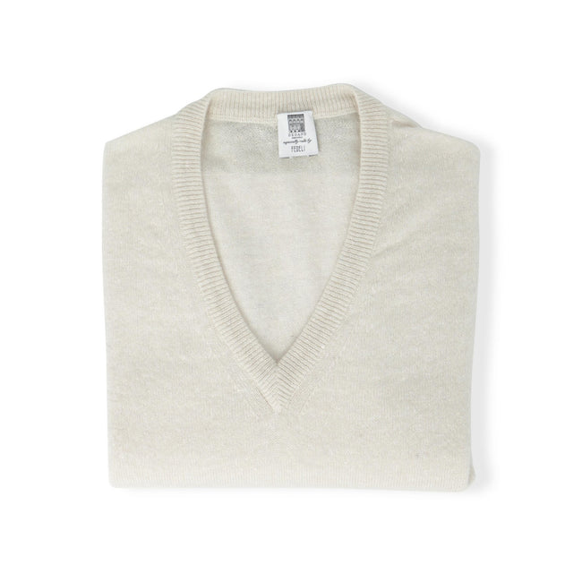 Cream Cashmere & Linen V-Neck Long Sleeves Pullover Especially For Degand Brussels