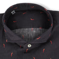 Navy And Red Chili Peppers Patterns Linen Single Cuff Long Sleeves Shirt 
