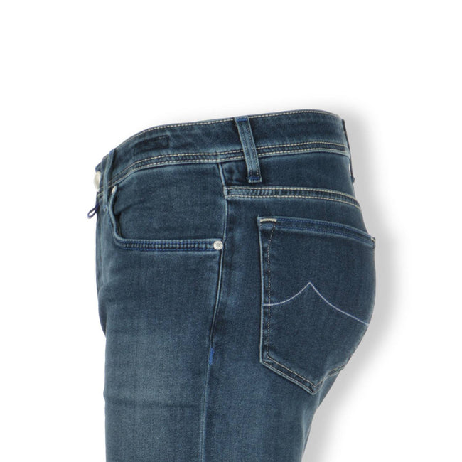 Medium Denim Jeans with Royal Blue and Turquoise Patch