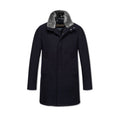 Navy Diagonal Wool Carcoat With Fur
