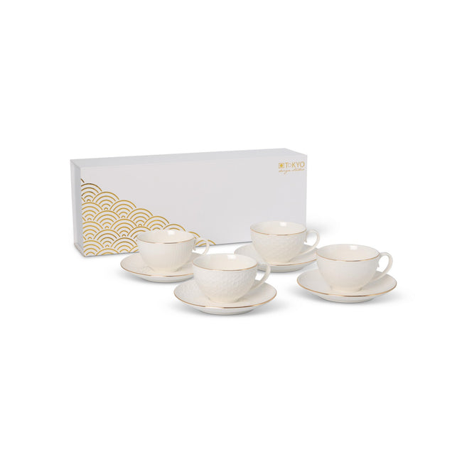 Set - Mug With Saucer NIPPON WHITE Set For 4 Porcelain 