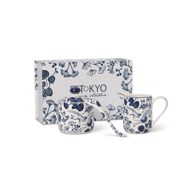 Set - Milk Jug, Sugar Bowl & Spoon FLORA JAPONICA Porcelain 