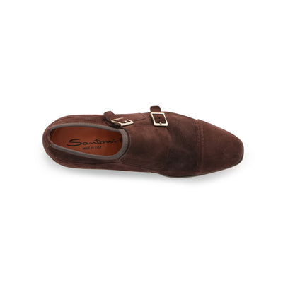 2 Buckles Monks in Brown Stretch Suede