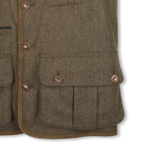 Waistcoat - Herringbone Tweed Wool Buttoned High Collar